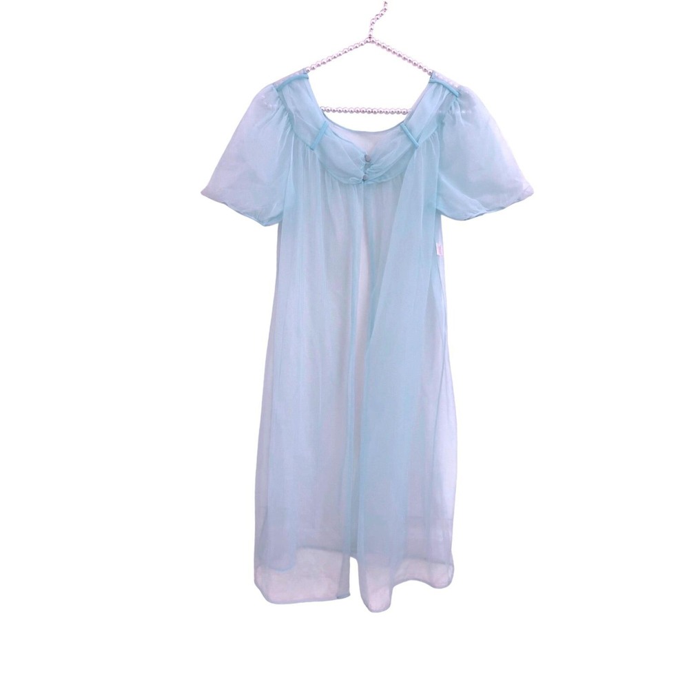 Vintage 60s Sears Aqua Blue Sheer Nylon Peignoir Robe Small 32-34 Lingerie